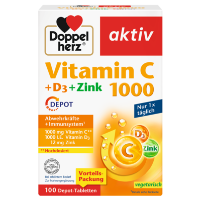 DOPPELHERZ Vitamin C 1000+D3+Zink Depot Tabletten